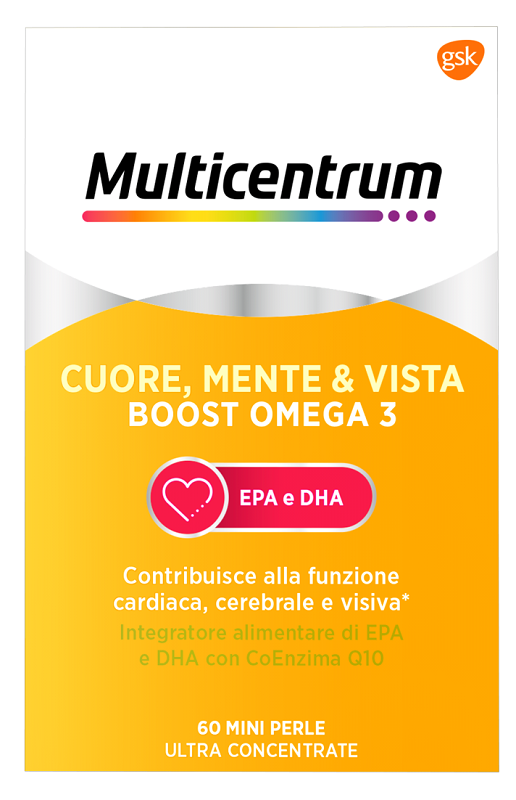 MULTICENTRUM CUORE MENTE E VISTA BOOST OMEGA 3 60 MINI PERLE - Farma Nice