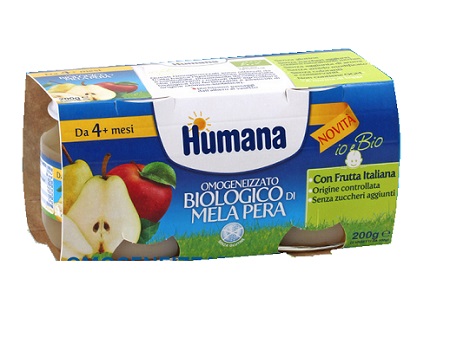 HUMANA OMOGENEIZZATO MELA/PERA BIO 2 VASETTI 100 G - Farma Nice