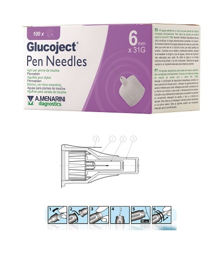 AGO PER PENNA DA INSULINA GLUCOJECT LUNGHEZZA 6 MM GAUGE 31 100 PEZZI - Farma Nice