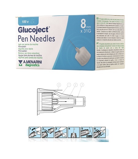 AGO PER PENNA DA INSULINA GLUCOJECT LUNGHEZZA 8 MM GAUGE 31 100 PEZZI - Farma Nice