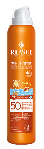 RILASTIL SUN SYSTEM BABY PPT SPF 50+ TRANSPARENT SPRAY WET SKIN 200 ML - Farma Nice