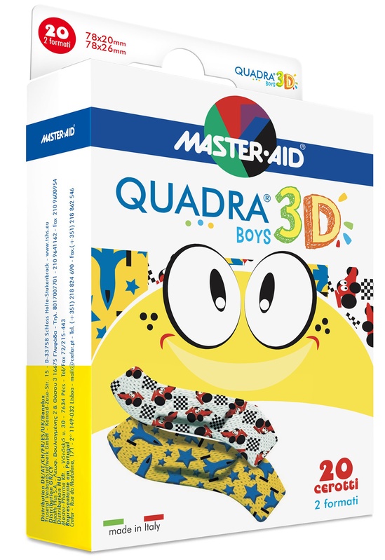 CEROTTO MASTER-AID QUADRA 3D BOYS 20 PEZZI ASSORTITI - Farma Nice