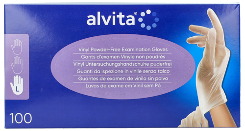 GUANTI DA ISPEZIONE ALVITA IN VINILE SENZA TALCO L 100 PEZZI - Farma Nice