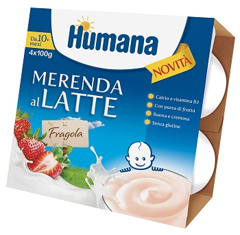 HUMANA MERENDA AL LATTE GUSTO FRAGOLA 100 G 4 PEZZI - Farma Nice