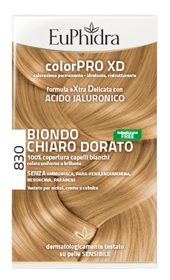 EUPHIDRA COLORPRO XD 830 BIONDO CHIARO DORATO GEL COLORANTE CAPELLI IN FLACONE + ATTIVANTE + BALSAMO + GUANTI - Farma Nice