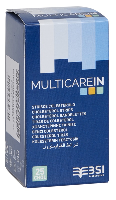 TEST COLESTEROLEMIA MULTICARE IN COLESTEROLO IN STRISCE CON ASPIRAZIONE CAPILLARE 25 PEZZI - Farma Nice