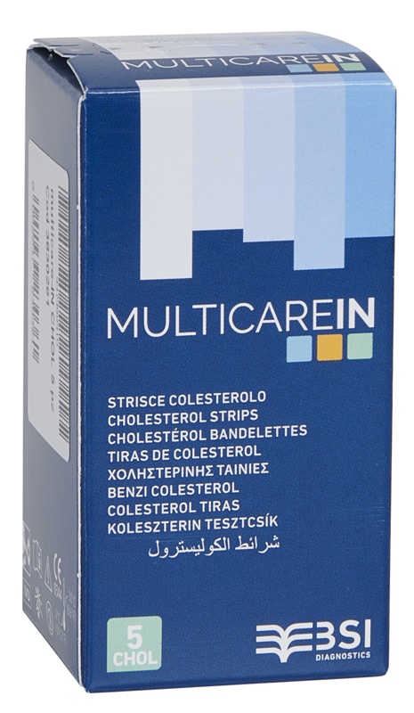 TEST COLESTEROLEMIA MULTICARE IN COLESTEROLO IN STRISCE CON ASPIRAZIONE CAPILLARE 5 PEZZI - Farma Nice