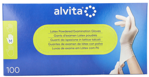 GUANTI DA ISPEZIONE ALVITA IN LATTICE TALCATI M 100 PEZZI - Farma Nice