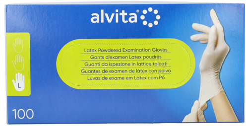 GUANTI DA ISPEZIONE ALVITA IN LATTICE TALCATI L 100 PEZZI - Farma Nice