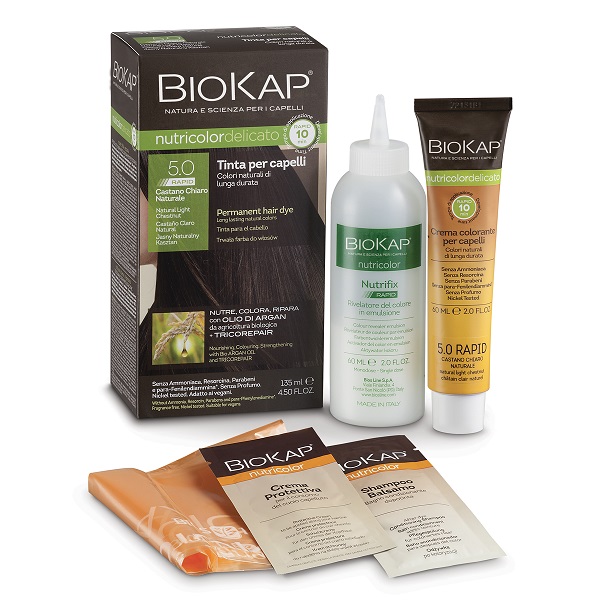 BIOS LINE  BIOKAP NUTRICOLOR DELICATO RAPID TINTA 5,0 CASTANO CHIARO NATURALE 135 ML - Farma Nice