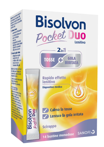 BISOLVON DUO POCKET LENITIVO TOSSE + GOLA IRRITATA A BASE DI MIELE E ALTEA 14 BUSTINE MONODOSE 10 ML - Farma Nice