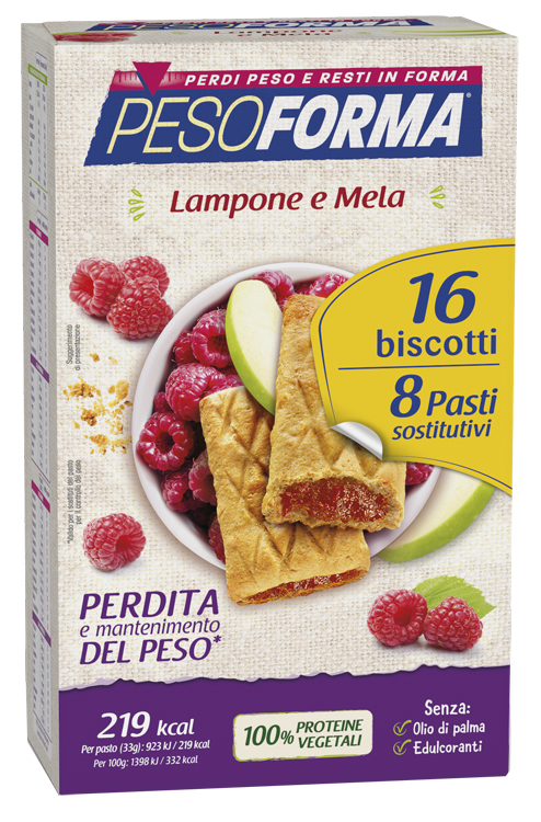 PESOFORMA BISCOTTI LAMPONE E MELA 16 BISCOTTI X 33G 8 PASTI SOSTITUTIVI - Farma Nice