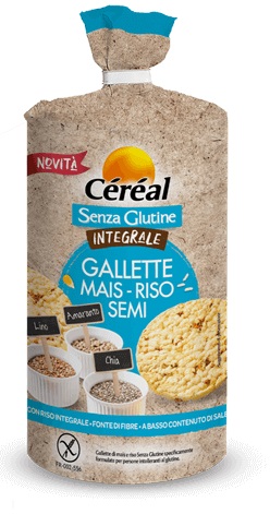 CEREAL SENZA GLUTINE INTEGRALE GALLETTE MAIS RISO SEMI 115 G - Farma Nice