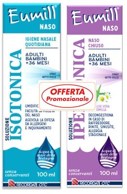 EUMILL NASO BIPACK SPRAY SOLUZIONE ISOTONICA 100 ML + SOLUZIONE IPERTONICA 100 ML - Farma Nice