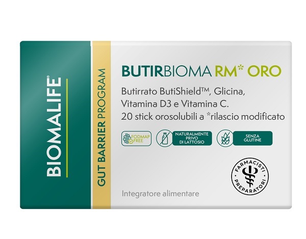 BIOMALIFE BUTIRBIOMA RM ORO 20 STICK OROSOLUBILI SENZA EDULCORANTI SENZA ZUCCHERI AGGIUNTI SENZA GLUTINE NATURALMENTE PRIVO DI LATTOSIO - Farma Nice