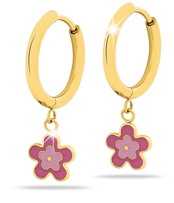 MJ POST 487 ORECCHINO DEFINITIVO MEDICAL JEWELS CERCHIO CON FIORELLINO PENDENTE ROSA - Farma Nice
