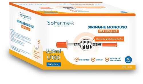 SIRINGA PER INSULINA 0,5 ML 30 PEZZI SOFARMAPIU' - Farma Nice