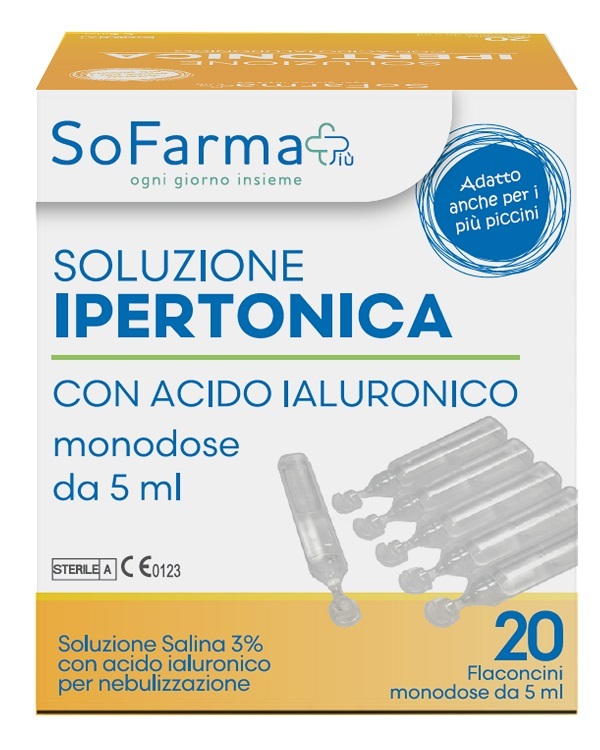 SOLUZIONE IPERTONICA 3% ACIDO IALURONICO 20 FLACONI 5 ML SOFARMAPIU' - Farma Nice