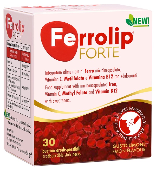 FERROLIP FORTE 30 BUSTINE ORODISPERSIBILI GUSTO LIMONE CON EDULCORANTI NEW - Farma Nice