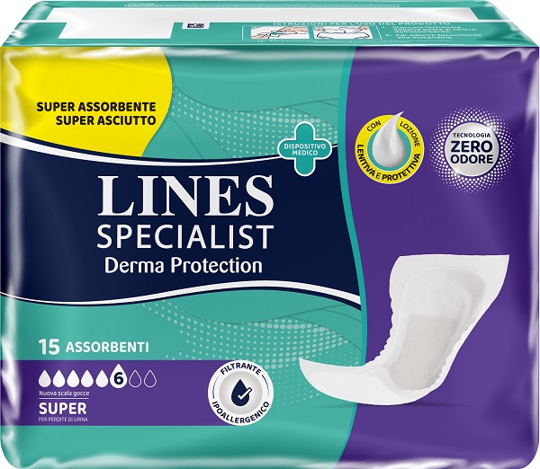 PANNOLONE PER INCONTINENZA LINES SPECIALIST DERMA PROTECTION SAGOMATO ANATOMICO SUPER 15 PEZZI - Farma Nice