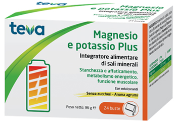 MAGNESIO POTASSIO PLUS TEVA 24 BUSTINE SENZA ZUCCHERI AROMA AGRUMI - Farma Nice