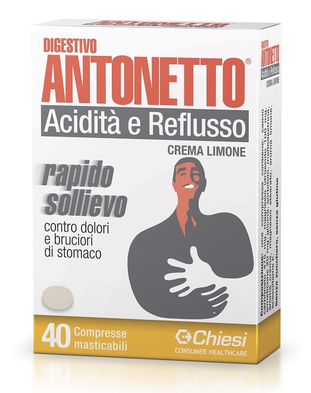 DIGESTIVO ANTONETTO ACIDITA' E REFLUSSO CREMA AL LIMONE 40 COMPRESSE MASTICABILI - Farma Nice