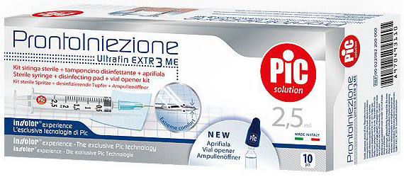 SIRINGA PIC SOLUTION PRONTO INIEZIONE 2,5 ML AGO GAUGE 23 1 1/4 10 PEZZI - Farma Nice