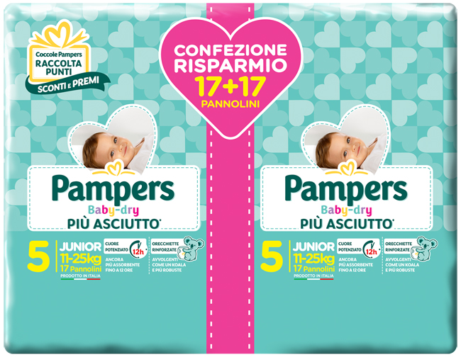 PAMPERS BABY DRYDUO DWCT JUNIOR X 34 PEZZI - Farma Nice