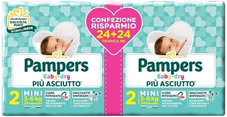 PAMPERS BABY DRY DUO DOWNCOUNT MINI 48 PEZZI - Farma Nice