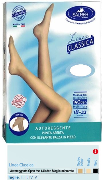 SAUBER AUTOREGGENTE OPEN TOE MAGLIA MICRORETE 140 DEN COLORE NEUTRO BEIGE TAGLIA 3 LINEA CLASSICA - Farma Nice
