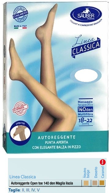 SAUBER AUTOREGGENTE OPEN TOE MAGLIA LISCIA 140 DEN COLORE NEUTRO BEIGE TAGLIA 4 LINEA CLASSICA - Farma Nice