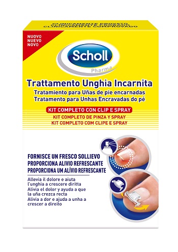 SCHOLL KIT TRATTAMENTO UNGHIA INCARNITA CONTENENTE SPRAY NEBULIZZATORE RINFRESCANTE 22 ML, COLLA PER UNGHIE 8 G, 10 CLIP RADDRIZZA UNGHIA - Farma Nice