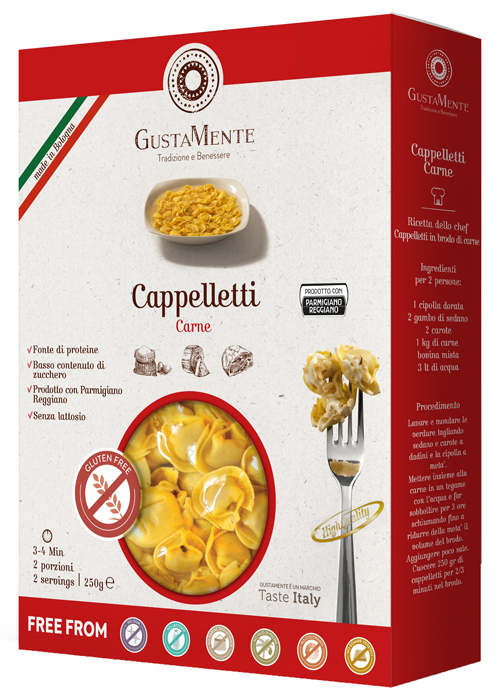 GUSTAMENTE CAPPELLETTI CARNE PASTA ALL'UOVO RIPIENA 250 G - Farma Nice