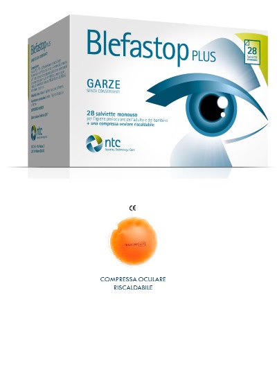 BLEFASTOP PLUS GARZA IN COTONE PIEGATA CON FILO DI BARIO 28 SALVIETTE MONOUSO + 1 COMPRESSA OCULARE RISCALDABILE - Farma Nice