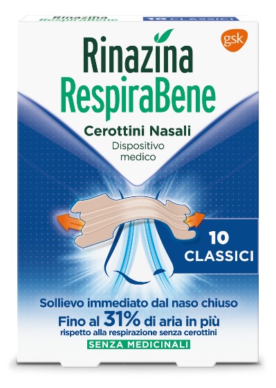 RINAZINA RESPIRABENE CEROTTI NASALI CLASSICI CARTON 10 PEZZI - Farma Nice