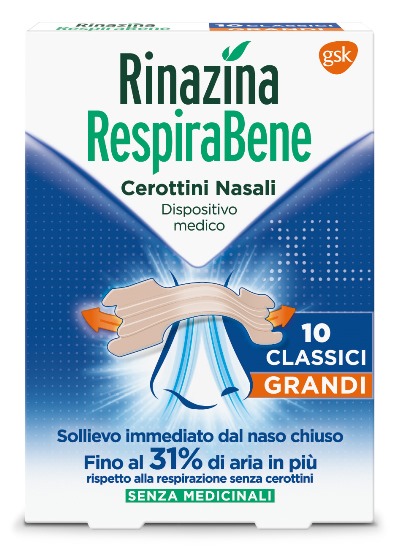 RINAZINA RESPIRABENE CEROTTI NASALI CLASSICI GRANDI CARTON 10 PEZZI - Farma Nice