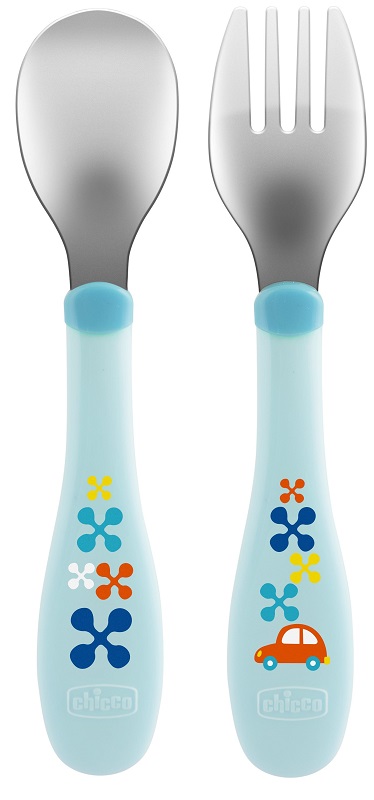 CHICCO POSATE INOX 18M+ AZZURRO/VERDE - Farma Nice