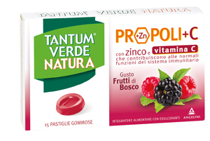 TANTUM VERDE NATURA PROPOLI+C CON ZINCO E VITAMINA C 15 PASTIGLIE GOMMOSE GUSTO FRUTTI DI BOSCO - Farma Nice