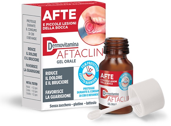 DERMOVITAMINA AFTACLIN GEL ORALE 7 ML CONTRO DOLORE E BRUCIONE SENZA ZUCCHERO E SENZA GLUTINE - Farma Nice