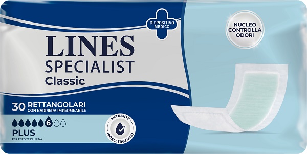 PANNOLONE LINES SPECIALIST CLASSIC RETTANGOLARE CON BARRIERA 30 PEZZI - Farma Nice