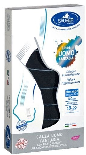 SAUBER CALZA UOMO FANTASIA Q-SKIN 140 DEN BLU RIGA SOTTILE GHIACCIO TAGLIA M - Farma Nice