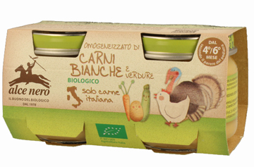 OMOGENEIZZATO CARNI BIANCHE CON VERDURE BABY FOOD BIO ALCE NERO 2X80 G - Farma Nice