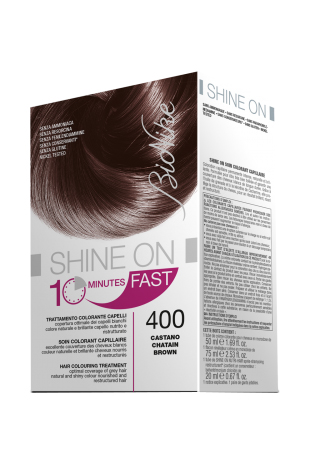 BIONIKE SHINE ON FAST TRATTAMENTO COLORANTE CAPELLI CASTANO 400 60 ML + TUBO 60 ML - Farma Nice