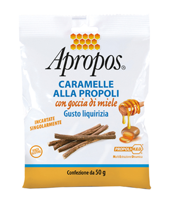 APROPOS CARAMELLE ALLA PROPOLI CON GOCCIA DI MIELE GUSTO LIQUIRIZIA 50 G - Farma Nice