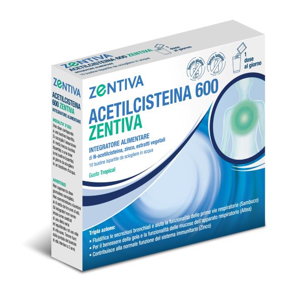 ACETILCISTEINA 600 ZENTIVA 10 BUSTINE BIPARTITE GUSTO TROPICAL - Farma Nice