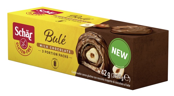 SCHAR BULE' CIALDE WAFER CON NOCCIOLA RICOPERTE DI CIOCCOLATO AL LATTE 3 PORZIONI DA 14 G - Farma Nice