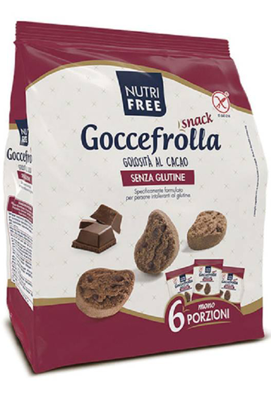 NUTRIFREE GOCCEFROLLA SNACK GOLOSITA' AL CACAO SENZA LATTOSIO 6 MONOPORZIONI DA 40 G - Farma Nice