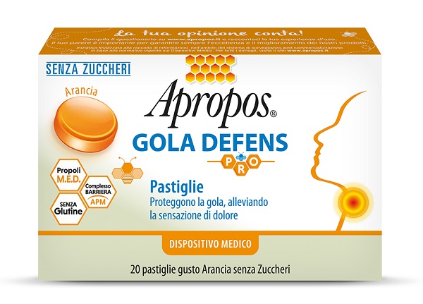 APROPOS GOLA DEFENS PRO 20 PASTIGLIE ARANCIA SENZA ZUCCHERO - Farma Nice