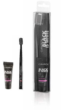 CURAPROX BLACK IS WHITE DENTIFRICI SBIANCANTI 1 DENTIFRICIO DA 10ML + 1 SPAZZOLINO - Farma Nice