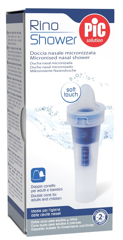 DOCCIA NASALE MICRONIZZATA RINO SHOWER PIC SOLUTION PER AEROSOL A PISTONE DOPPIO CONETTO PER ADULTI E BAMBINI - Farma Nice